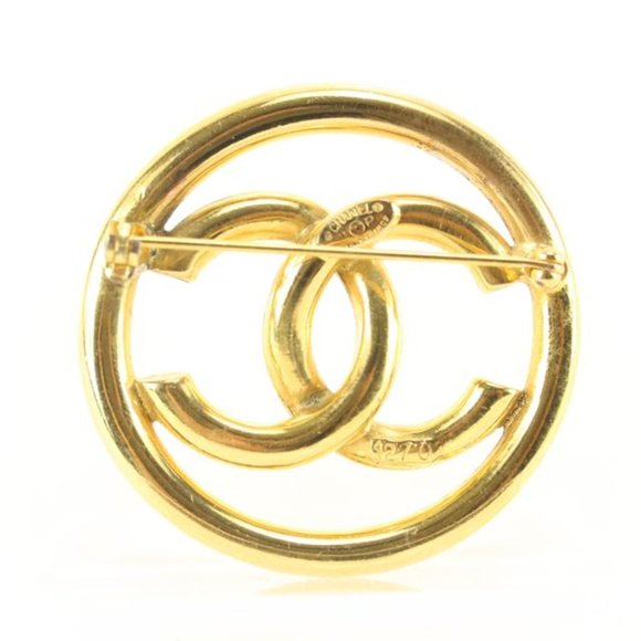 Chanel 93P 24k Gold Plate CC Logo Circle Brooch Pin 31ck824s - Picture 3 of 12